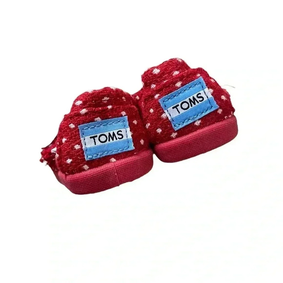 TOMS Baby Crib Shoes Red White Slip On Flats Infant size 2 - Picture 2 of 10